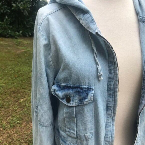 Minkpink Know You Anorak Jacket Size XS Acid Wash Drawstring Zip Hooded - Picture 4 of 10